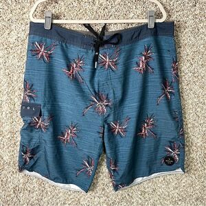 Rip Curl Board Shorts Men’s 36 Blue and Red Tropical Palm Tree Print Swim